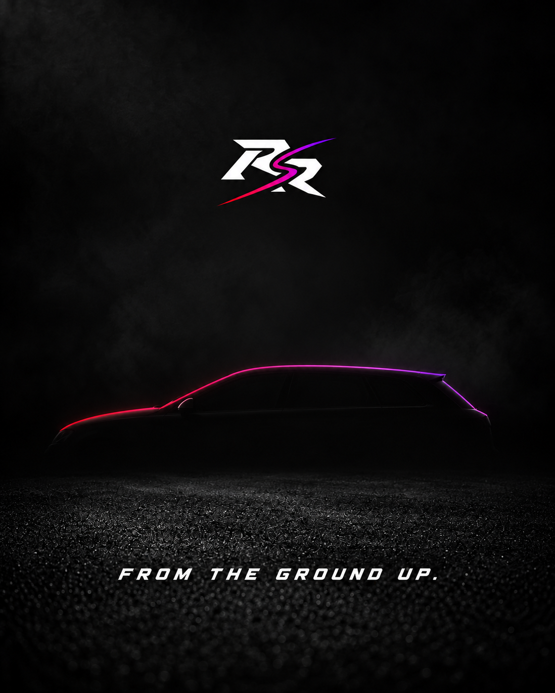 The future track car in silhouette, with a red-to-purple roofline