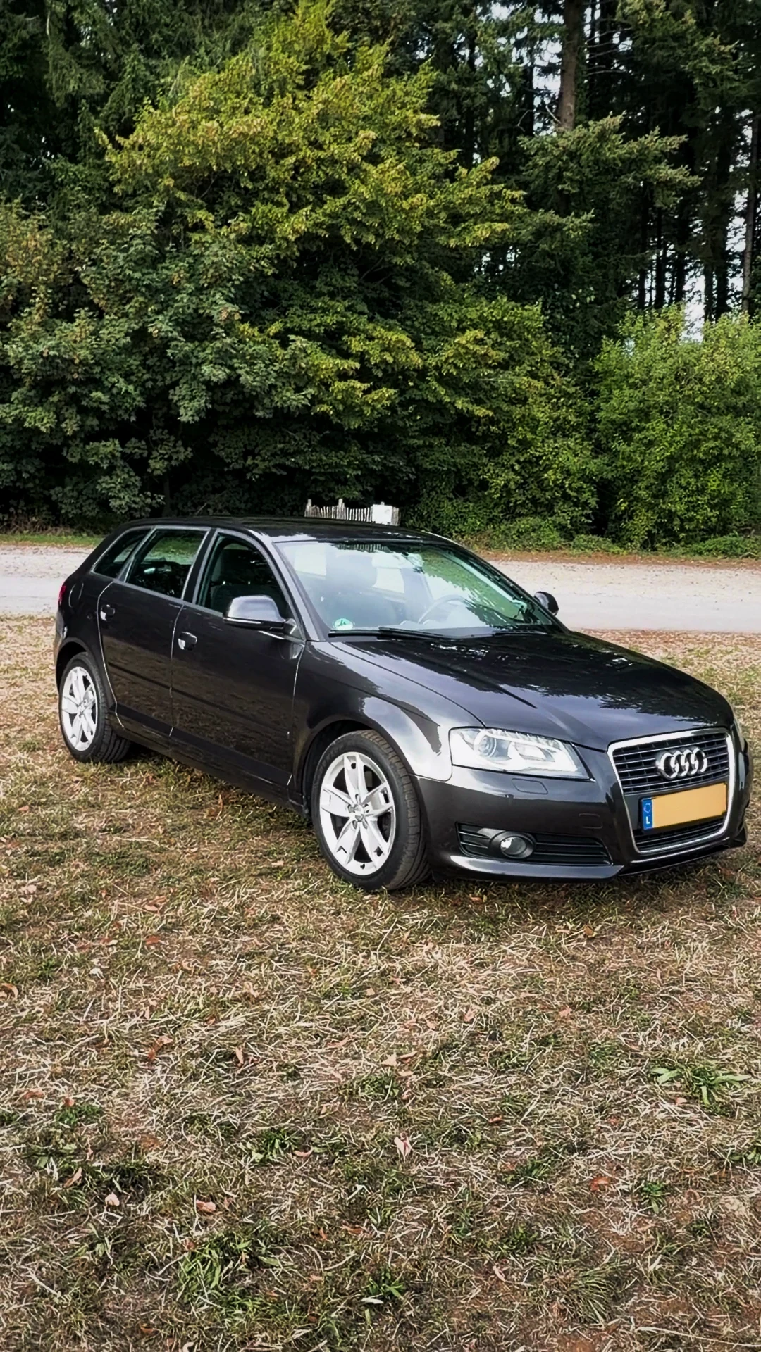 The Redcrest Racing Audi A3 in the sunlight, seen from the front three-quarter angle